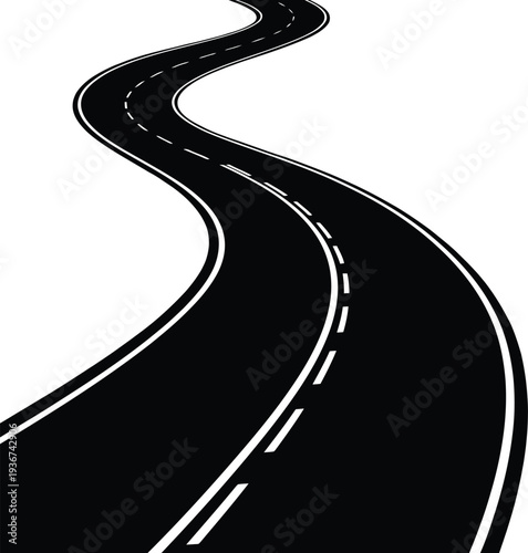 A black and white image of a winding road