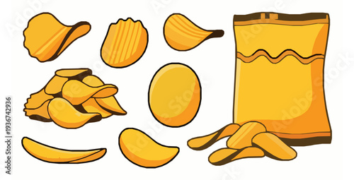 Cute cartoon potato chips collection flat vector illustrator 