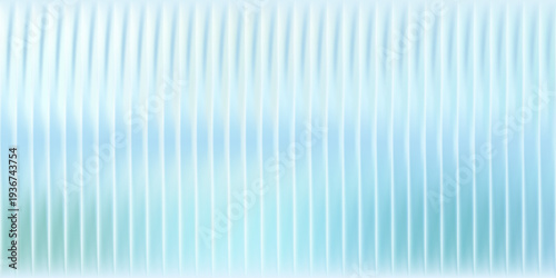 Ribbed glass background with light reflection. Realistic light blue plastic surface with vertical stripes, corrugated acrylic sheet. Vector abstract illustration blurry wall, interior element