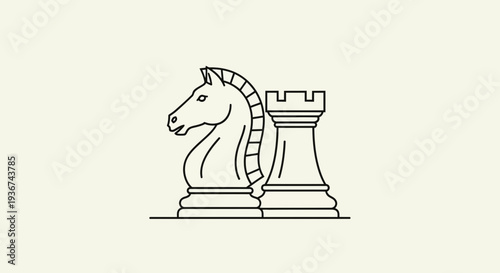 Chess Knight and Rook Illustration – Strategy Board Game Pieces Concept Design