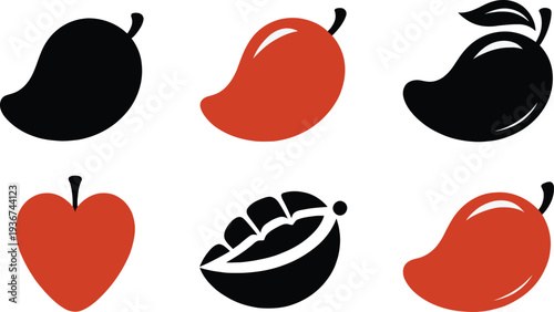 mango vector illustration set of fruits  featuring  design collection with heart icons in a cartoon art pattern for a food logo or organic sign