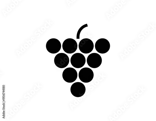 A minimalist black and white illustration of a bunch of grapes hanging from a vine. isolated on transparent background