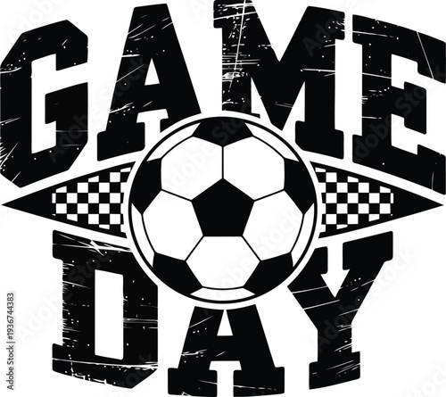 Black and white game day soccer graphic