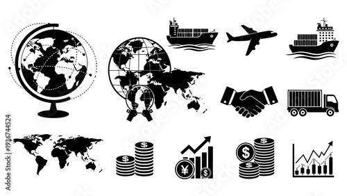 Global Business Logistics Finance and Trade Flat Vector Icons Set EPS10 Stock.eps