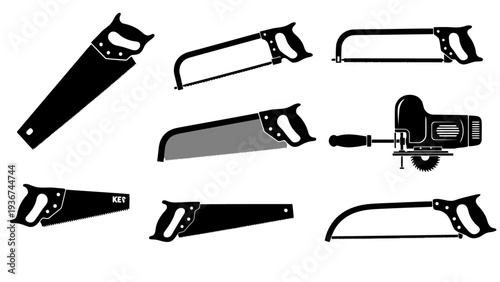 Various hand saws hacksaws and jigsaw tool silhouettes Black icons EPS10 Stock.eps