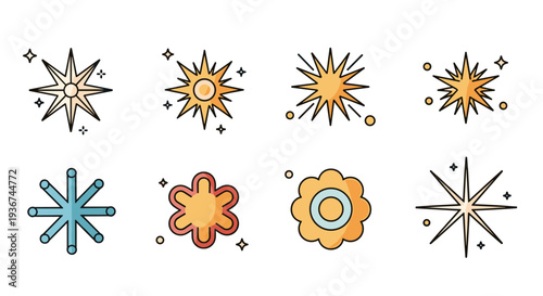 A collection of colorful leaves in blue and green outlined vector style, ideal for nature-themed designs and projects