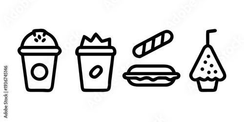 Minimalist Fast Food and Takeout Drink Vector Icon Set - Black Outline Silhouettes