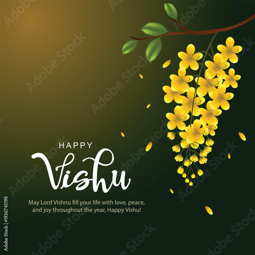 Happy Vishu greetings. April 14 Kerala festival with vishu flowers.abstract vector illustration design