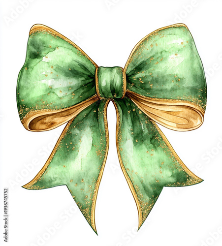 Simple watercolor illustration of a green bow for St. Patrick’s Day, isolated on a clean white background.