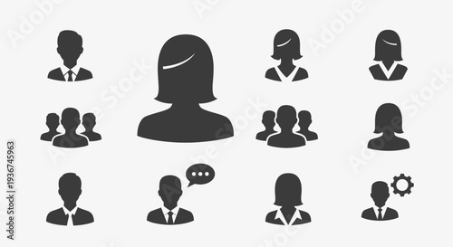 Diverse Business People Icons: Teamwork, Communication, Management, and Collaboration Concepts