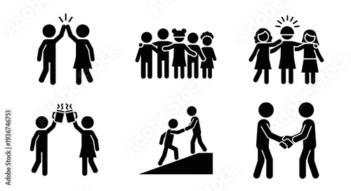 Diverse Group of People Celebrating Togetherness and Friendship in Various Positive Interactions