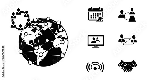 Global Network Connections and Business Collaboration Icons