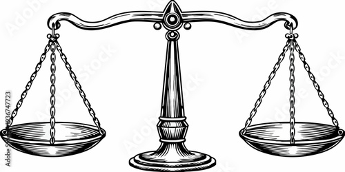 Vintage Engraved Scales of Justice Legal Equilibrium Illustration
