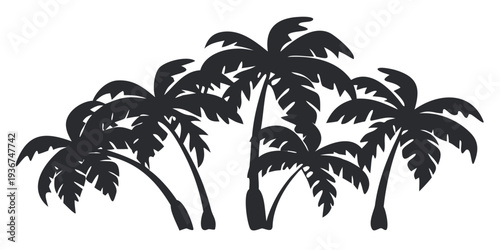Tropical Palm Tree Silhouette Vector - Black Jungle Island Trees and Coconut Foliage Illustration