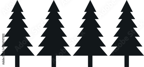 Pine tree silhouette set featuring simple evergreen forest trees isolated as black nature icons for winter, Christmas, woodland and landscape design