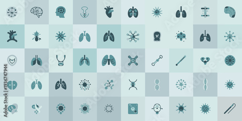 A set of 32 professional icons representing science and technology in a grid layout