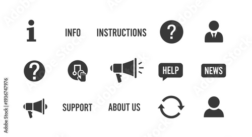 Collection of modern icons for website navigation and user interface elements.