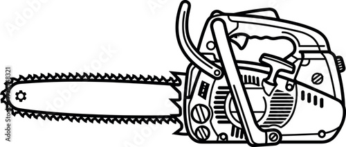 Professional Chainsaw Line Art Vector Illustration Featuring a Power Saw Tool for Woodworking Forestry and Industrial Cutting Equipment Graphic Design Projects