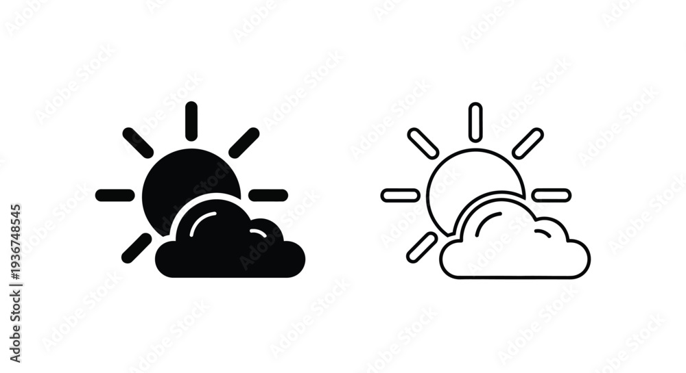 Fototapeta premium Set of 2 sun and cloud weather icons vector