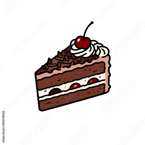 [Vector EPS]A delicious slice of chocolate cake with cream and cherry