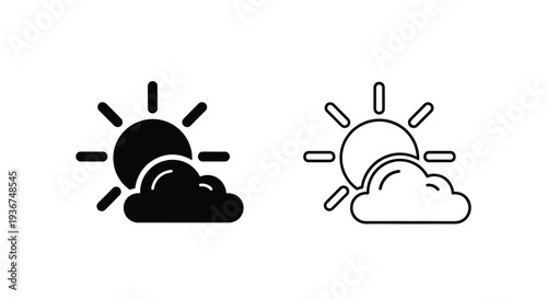 Set of 2 sun and cloud weather icons vector