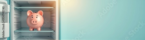 Piggy in a refrigerator with a blue background