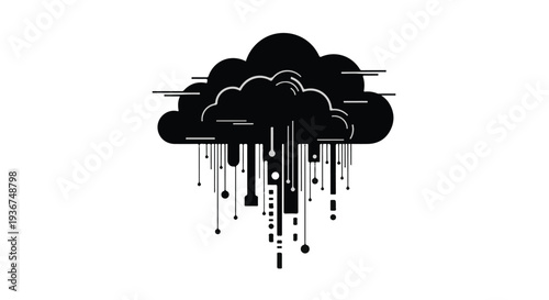 Gemini said

A grunge black vector illustration of a cloud computing concept features a silhouette design with 3d rain icons and a green nature pattern