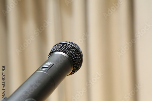 Close-up microphone on stand for speech, presentation and recording