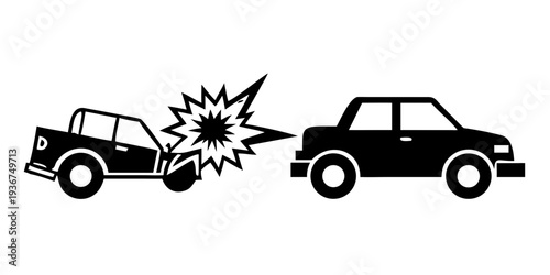 Car Accident Collision Vector Icon - Rear End Crash and Traffic Impact Silhouette