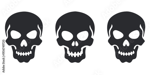 Human Skull Silhouette Vector Set - Scary Halloween Death and Anatomy Icons