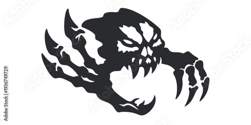 Evil Demon Skull Monster Silhouette Vector - Scary Ghoul Mascot Logo