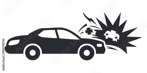Car Crash Collision Impact Silhouette Vector Icon