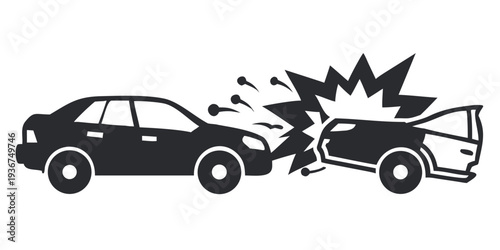 Rear-End Car Collision Accident Silhouette Vector Icon