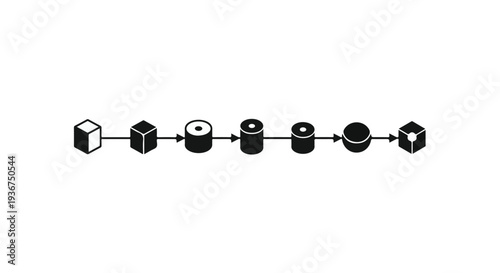 Simple flowchart illustrating a transformation process from abstract shapes to a final form.