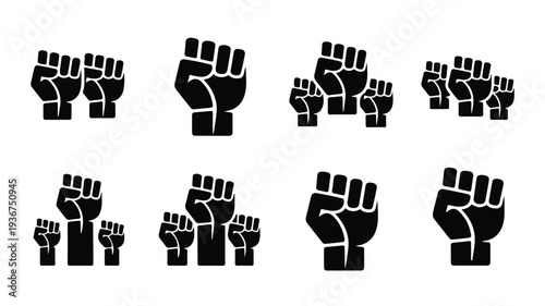 Collection of diverse hand gestures and signs depicted in minimalist line art style