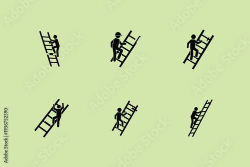 Six silhouette figures climbing ladders at various angles, armed forces day