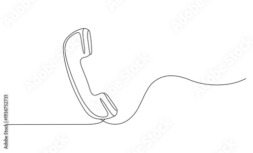 Minimalistic line drawing of a vintage telephone handset with cord in style