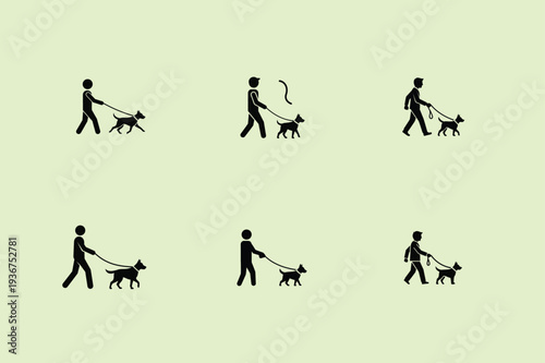 Silhouette illustrations of a man walking a dog in various positions, armed forces day