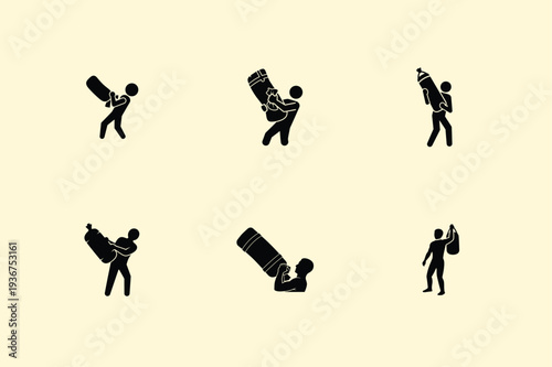 Six silhouette figures lifting and moving a large object, armed forces day