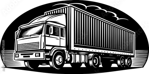 Semi Truck Cargo Transport Vector Illustration Retro Logistics Graphic