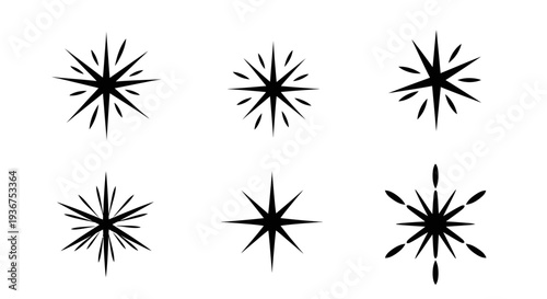 Set of Four Black Burst and Sparkle Shapes Vector Icons on Isolated White Background