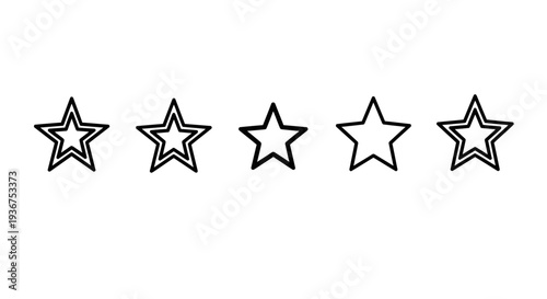 Row of Five Outline Star Icons for Customer Rating and Quality Indication on Isolated White Background