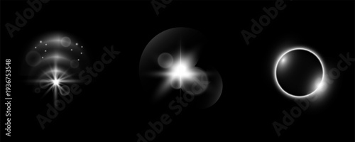 Abstract lens flare elements pack with glow rings, light leaks and sparkle effects for overlay design