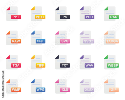 Gradient color icons set for File format