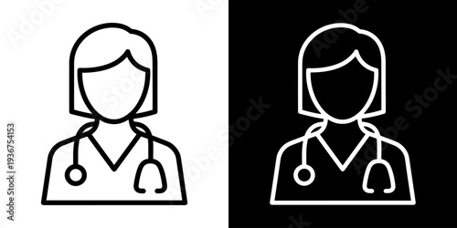 Doctor icon concept in flat black and white style on clean background vector illustration design	