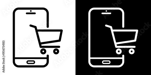 Online Shopping icon concept in flat black and white style on clean background vector illustration design	