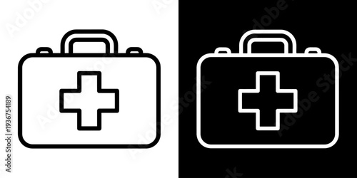 First Aid Kit icon concept in flat black and white style on clean background vector illustration design	