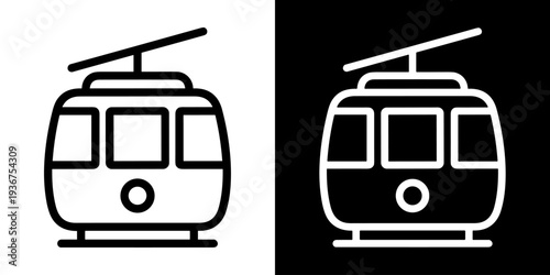 Cable Car icon concept in flat black and white style on clean background vector illustration design	
