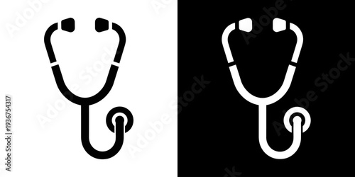 Stethoscope icon concept in flat black and white style on clean background vector illustration design	