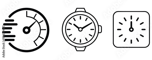Modern clock and watch icons for time management and productivity
